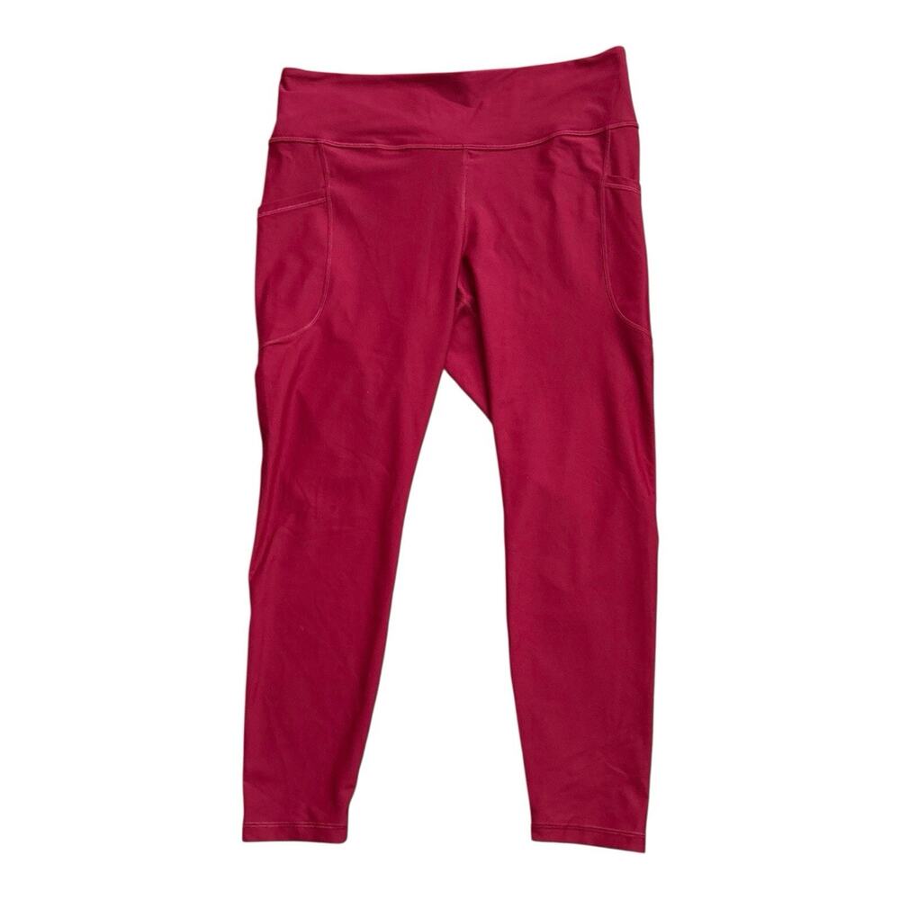 Old Navy Active PowerSoft Leggings Womens XL Red High Rise Pockets Go Dry Yoga